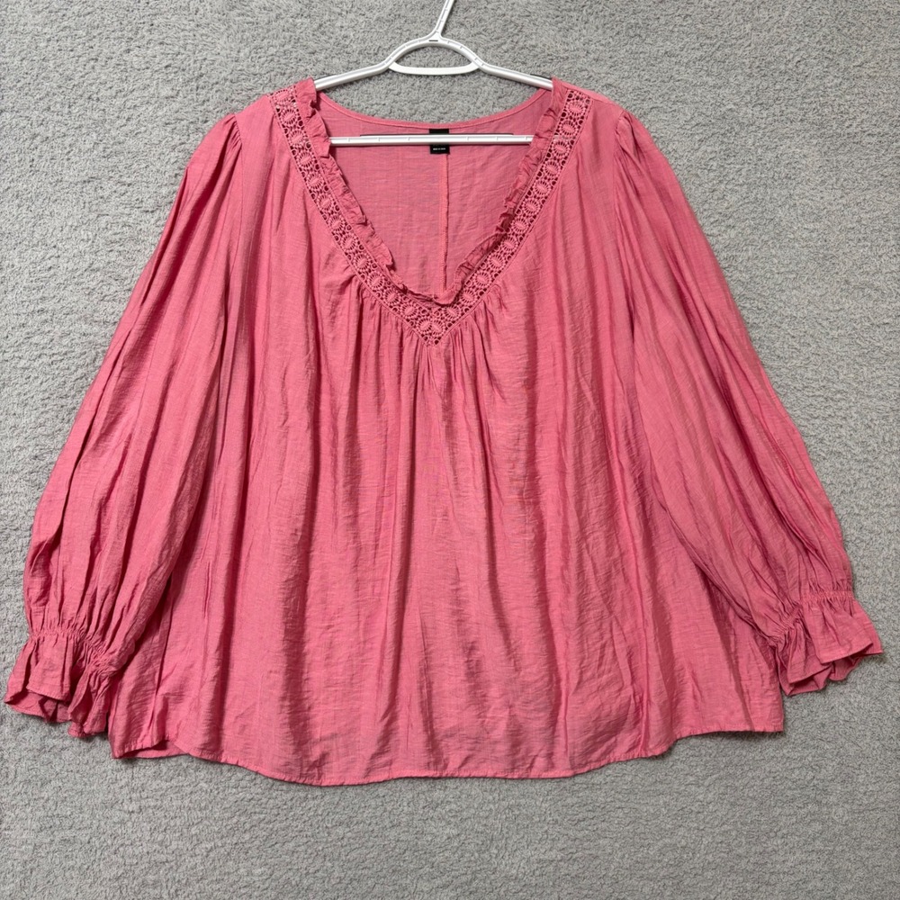 Pink Boho Blouse Plus Size 6XL Crochet V-Neck Balloon Sleeve Flowy